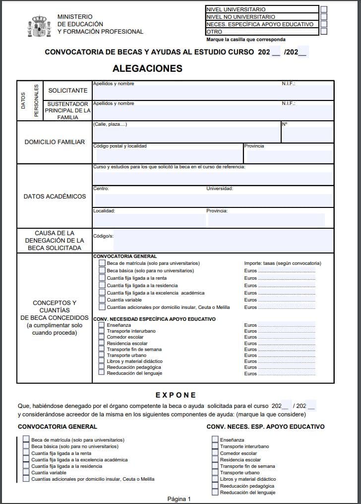 formulario alegaciones beca mec pagina 1